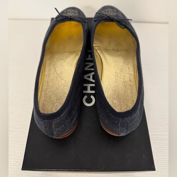 Chanel Denim CC Classic Ballet Flats Dark Blue EU 38 US 8 Vintage Women’s Shoes - Picture 5 of 9
